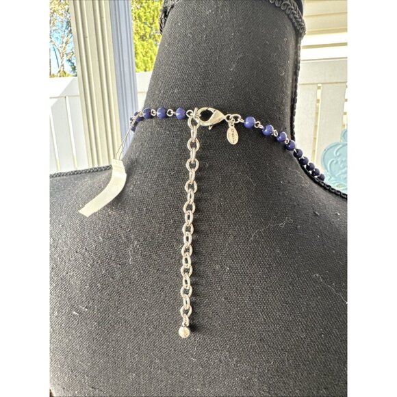 Chicos Blue Stone Silver Tone 19" Long Beaded Chain Statement Necklace NEW - Picture 12 of 16
